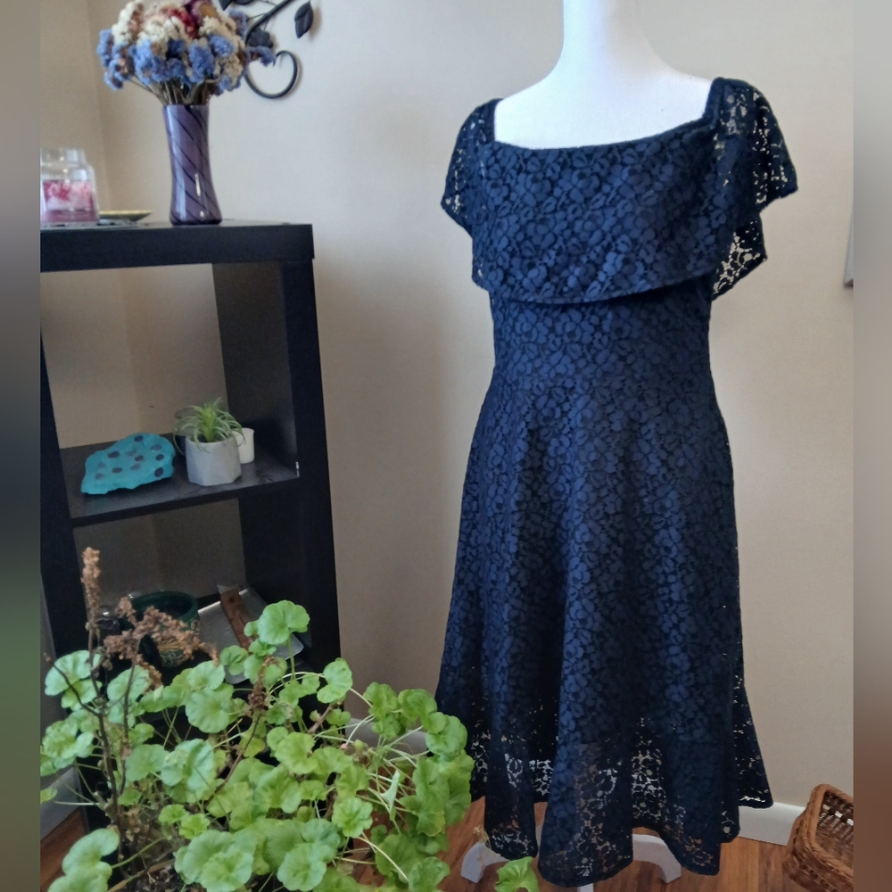 Banana republic woman’s size 6 blue embroidered side zip dress. - Picture 1 of 8